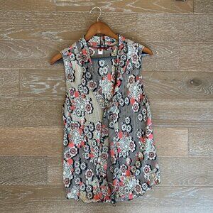 Tape Measure 100% Silk Floral Blouse | L